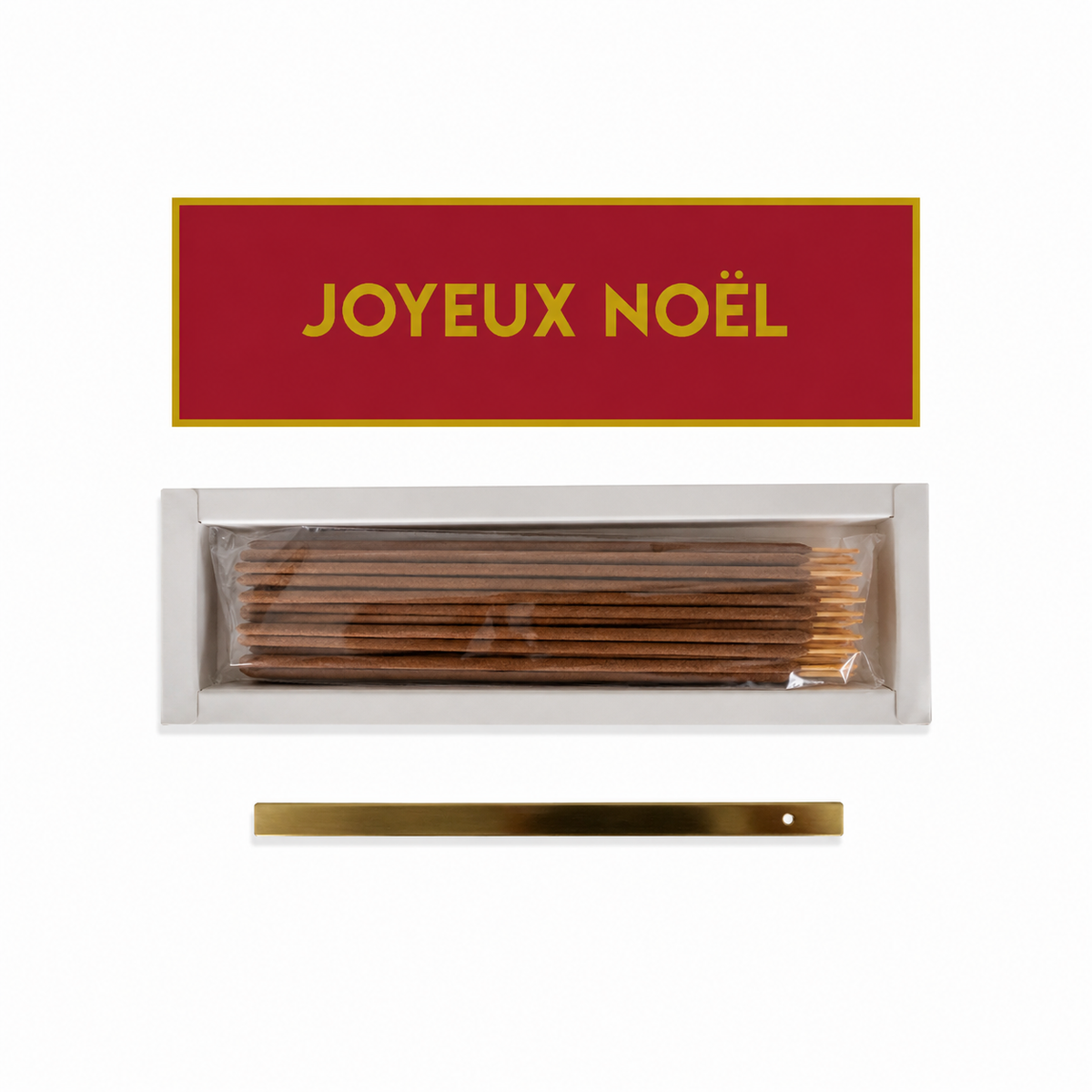 Caja Incienso Roja Aroma Grosella con Frase "Joyeux Noël" + Soporte