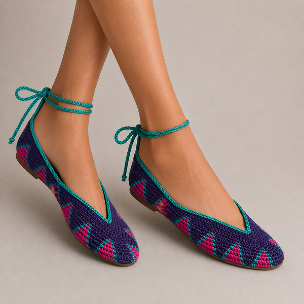 Bailarina de Crochet Azul y Rosa Talla 38