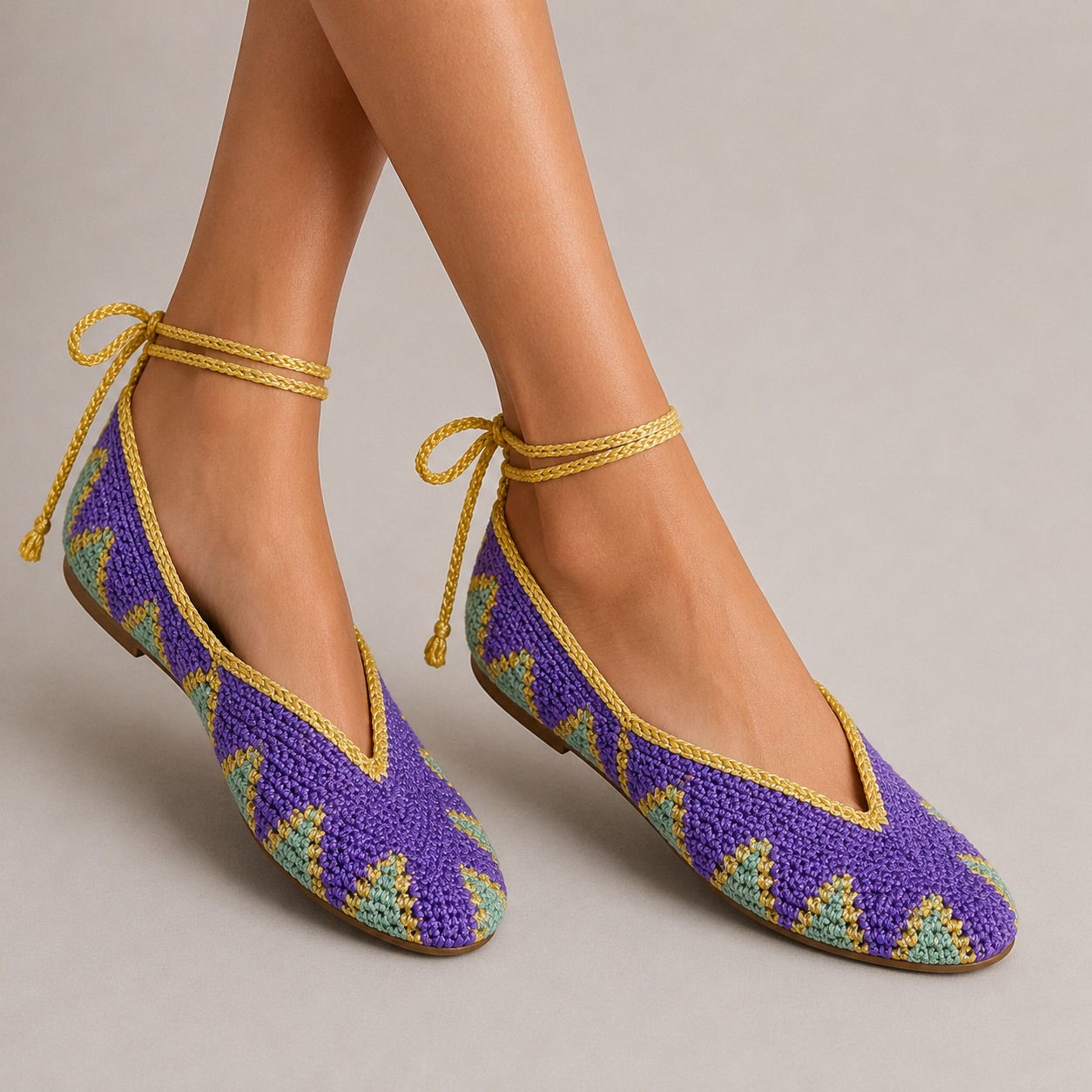 Lilac and Blue Crochet Ballerina Flat Size 36