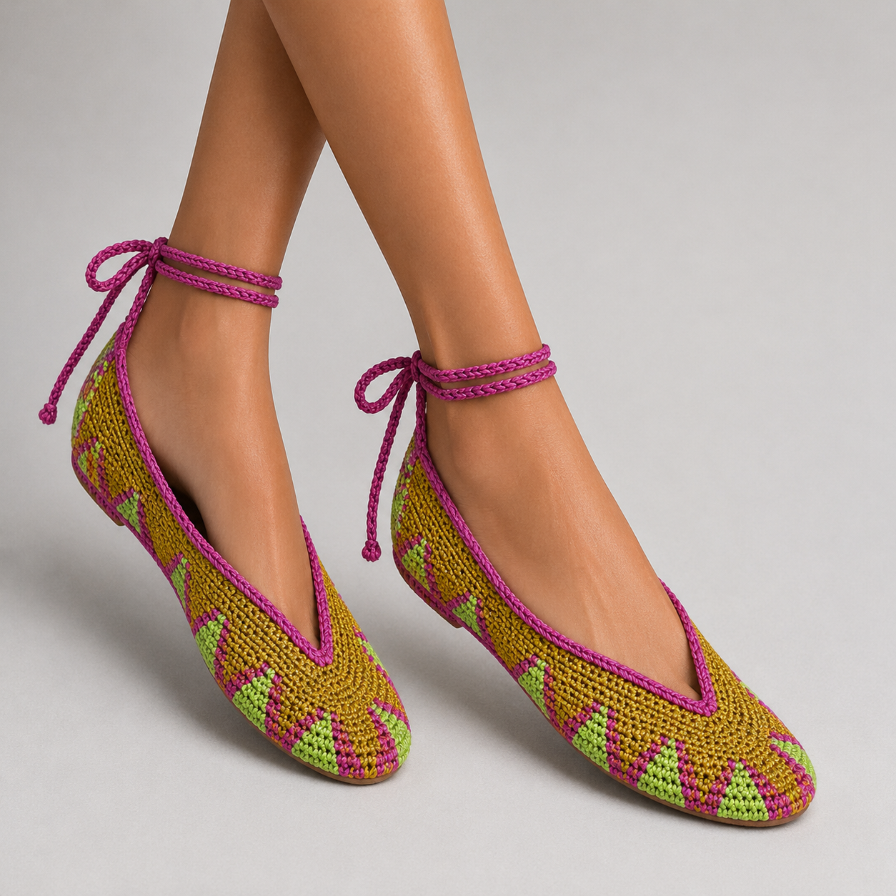 Mustard and Green Crochet Flat Size 38