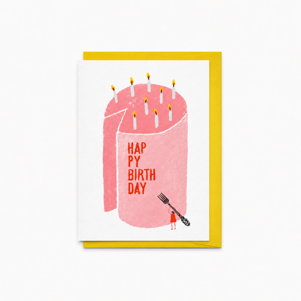 A6 Tarjeta o Postal con Sobre Cumpleaños Chica Cortando Tarta Happy Birthday