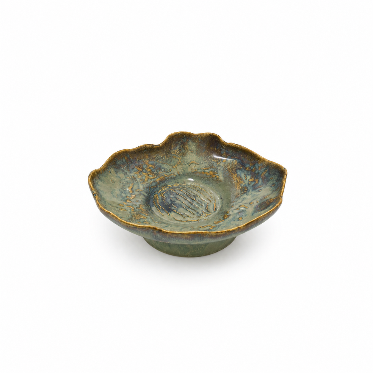 Bol Fuente Ensaladera Irregular Artesanal Azul