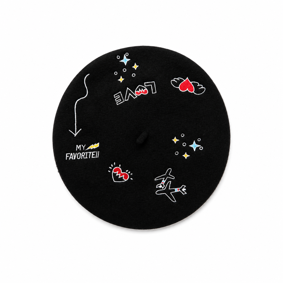 My Favorite Embroidered Beret Black