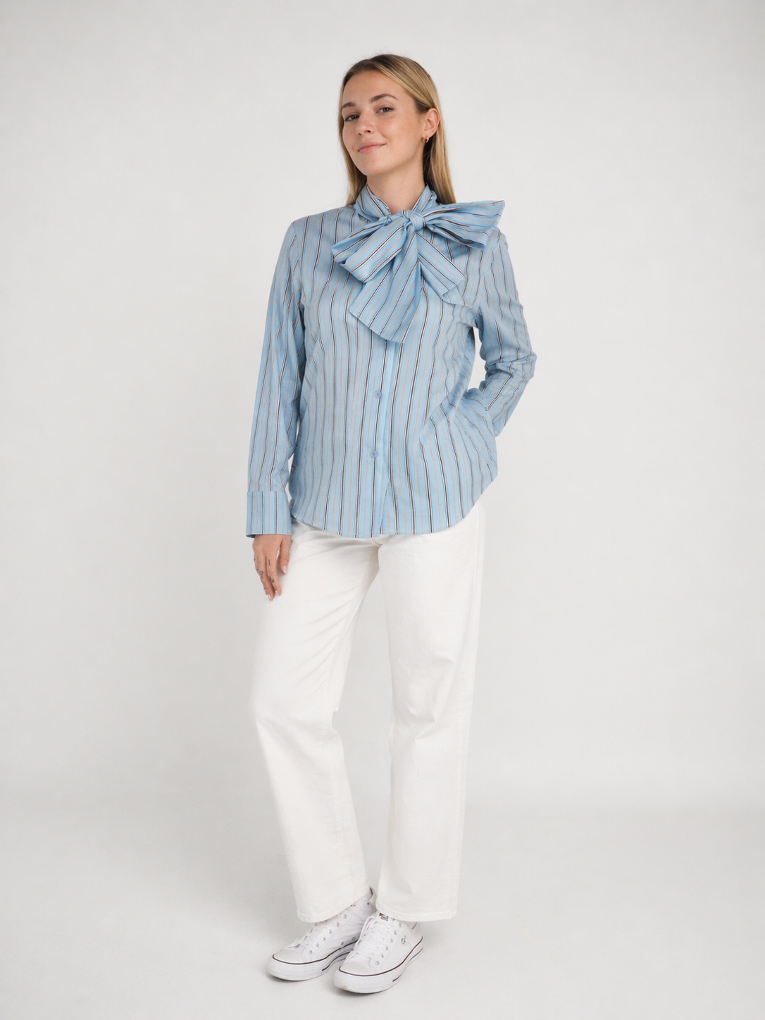 Camisa Rayas Azul con Beige