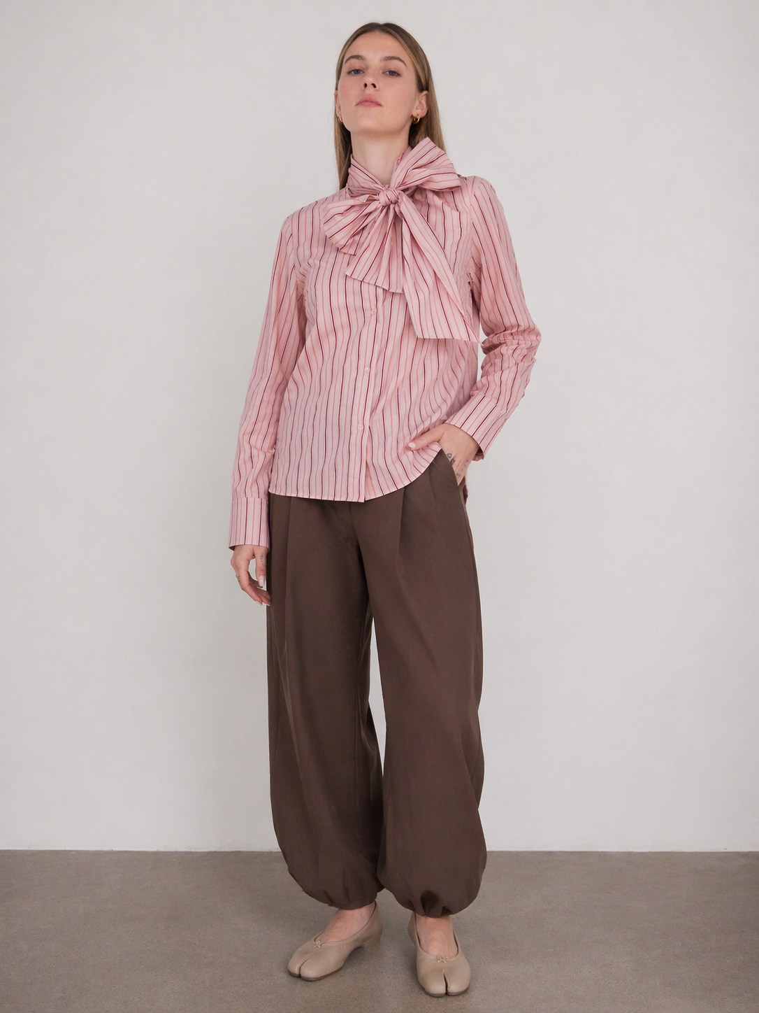 Camisa Rosa Rayas Granate con Lazada