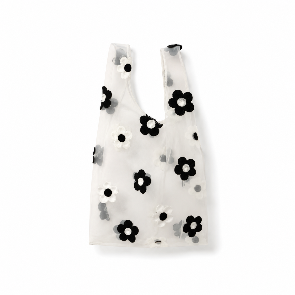 Transparent Organza Bag Black and White Flowers
