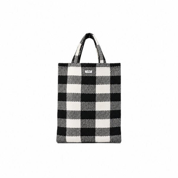 Bolsa Shopper de compras de cuadros blancos y negros en tela de manta escocesa