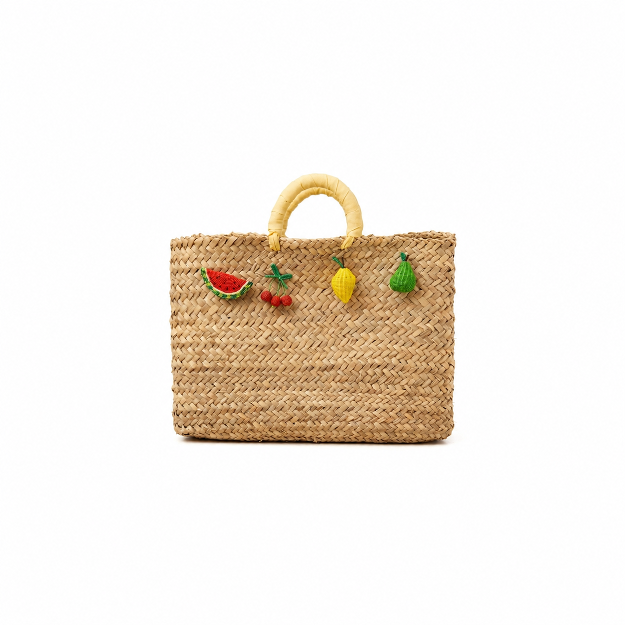 Wicker Basket Bag with Fruit Yellow Handle