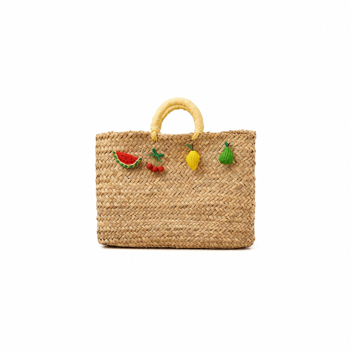 Bolso Capazo con Frutas Mimbre Asa Amarilla