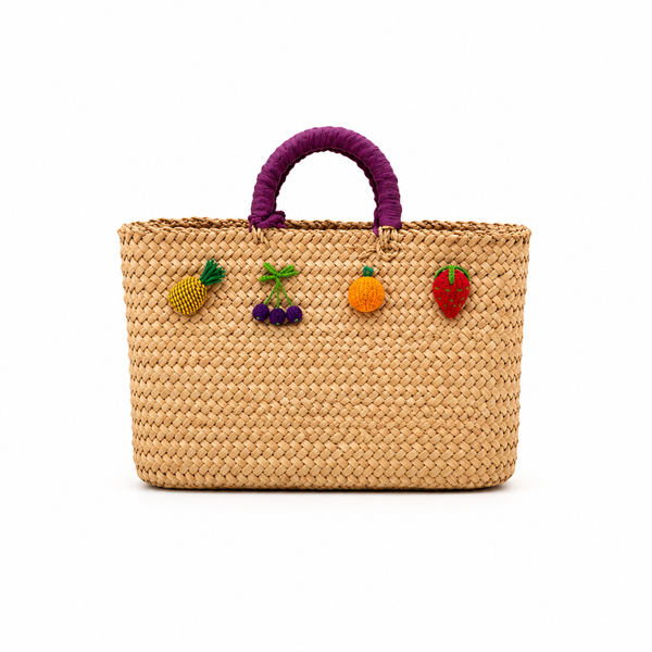 Bolso Capazo con Frutas Mimbre Asa Morada