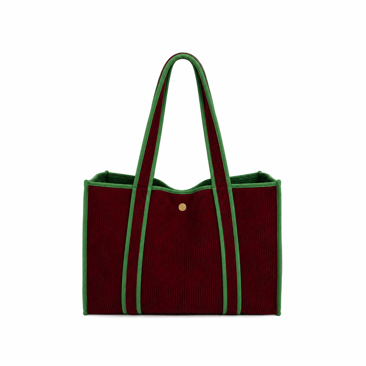 Reversible Burgundy Red Velvet Shopper Bag with Green Details