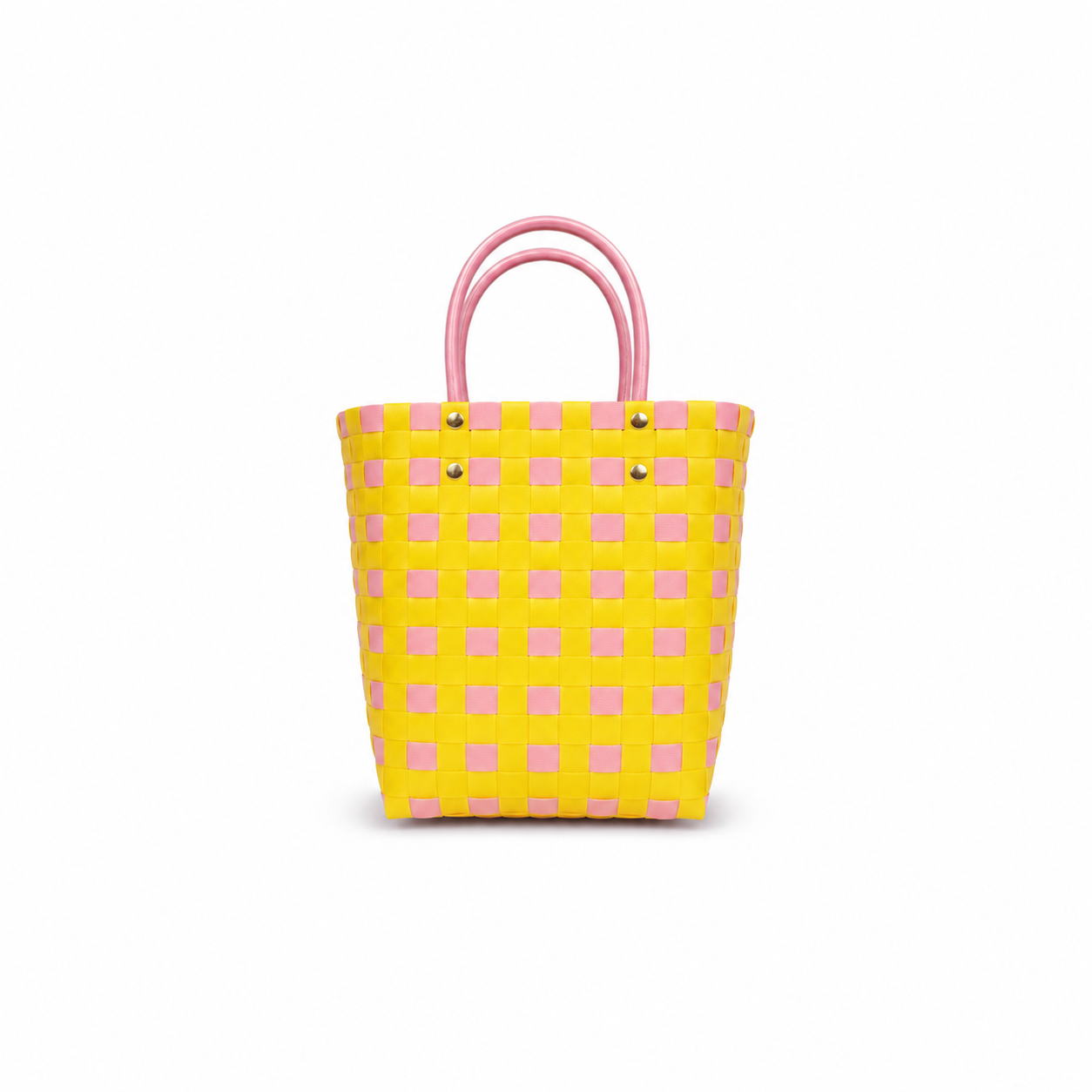 Pink Yellow Checkerboard Woven Plastic Bag