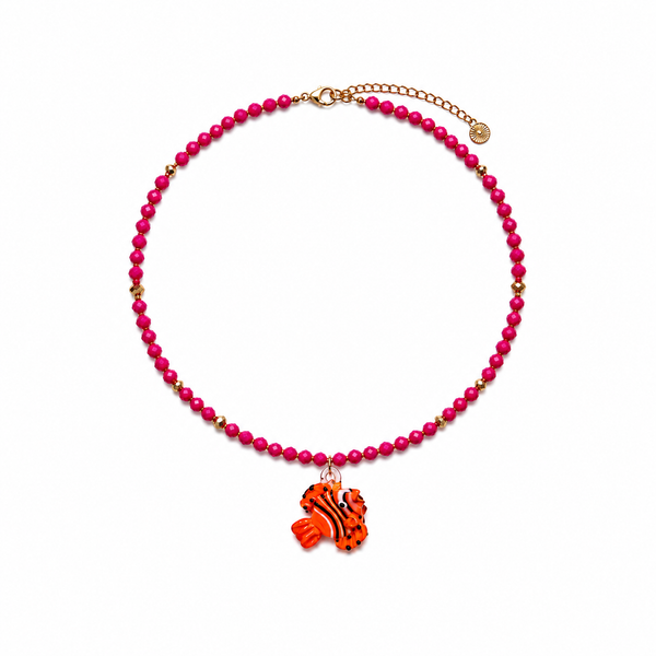 Collar Fucsia y Pez de Cristal Naranja