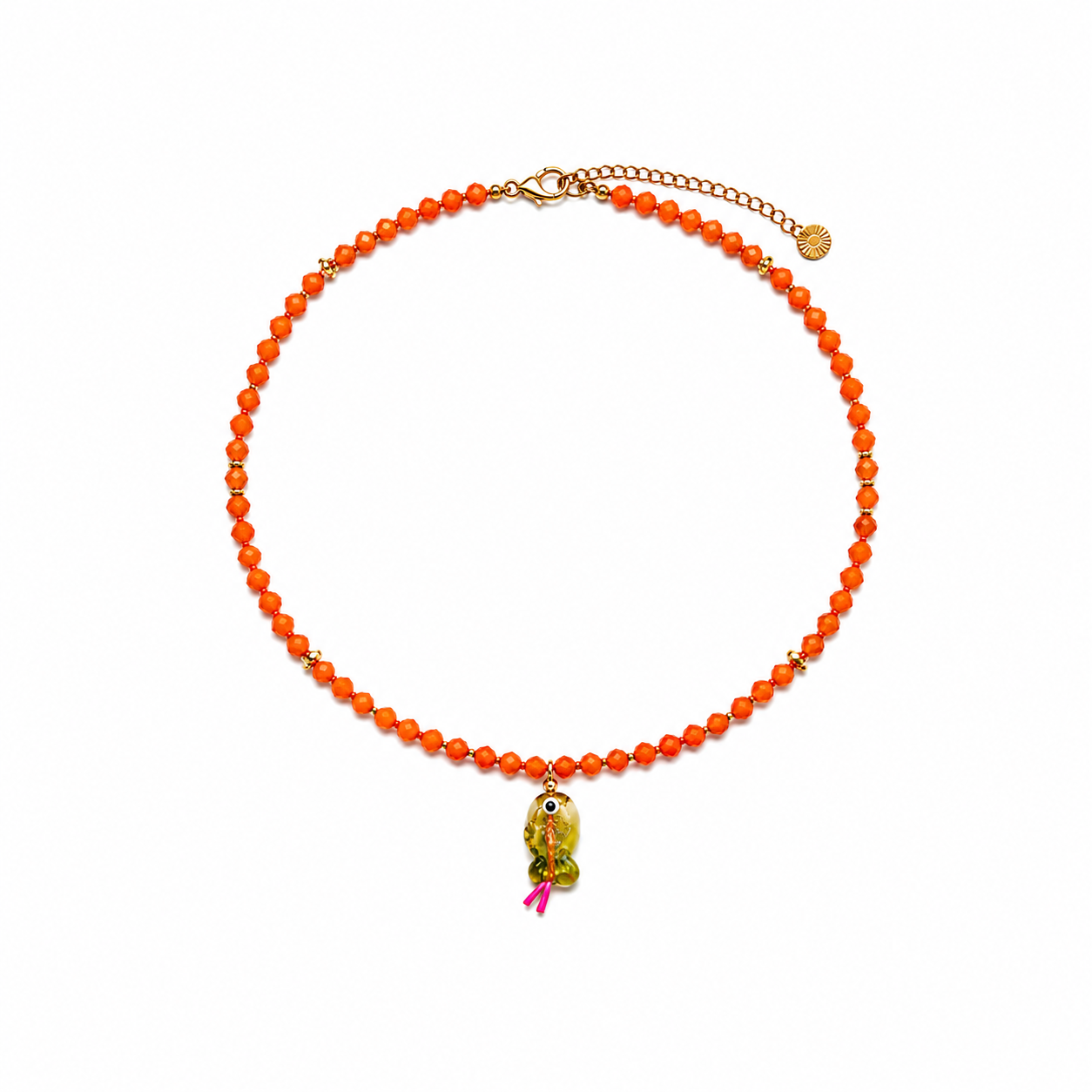 Collar Naranja y Pez de Cristal