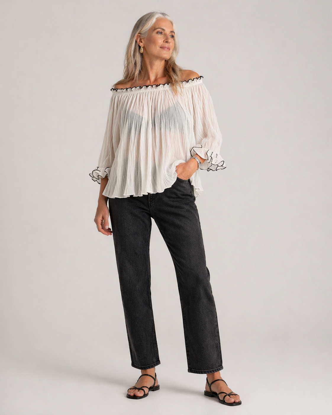 Blusa Fruncida Volantes Blanca