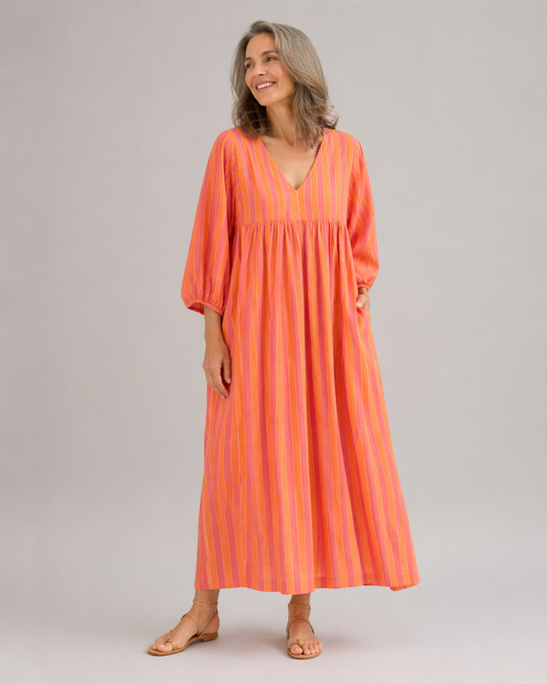 Vestido Largo Rayas Rosa Naranja