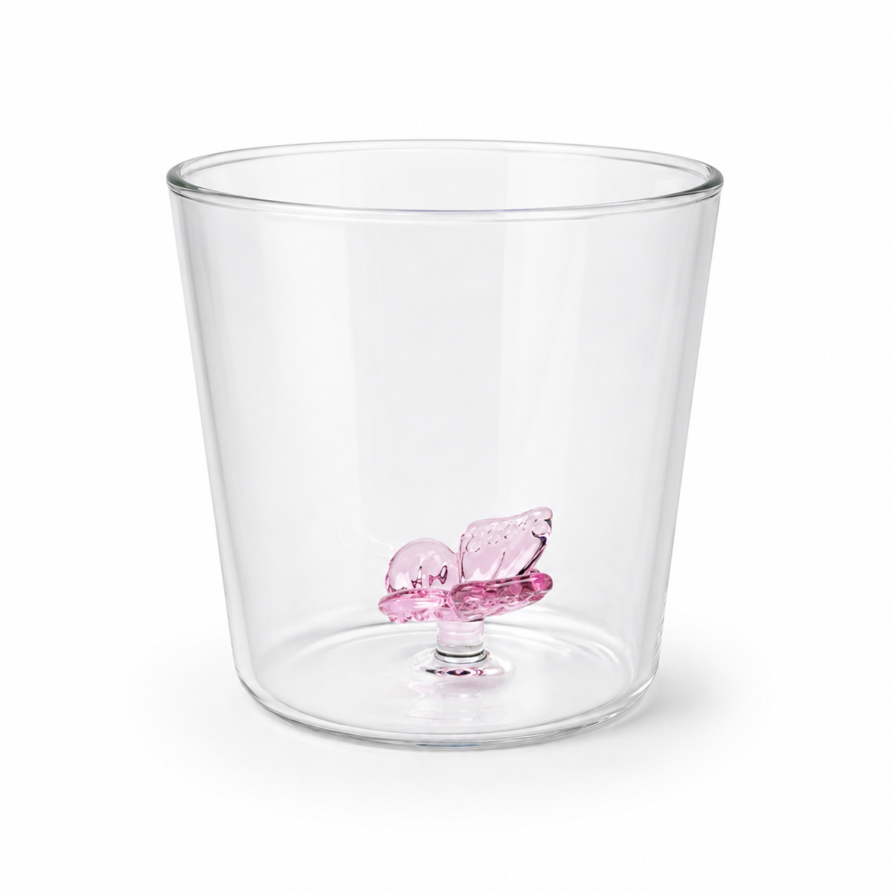 Glass Cup Butterfly Figure Inside Pink