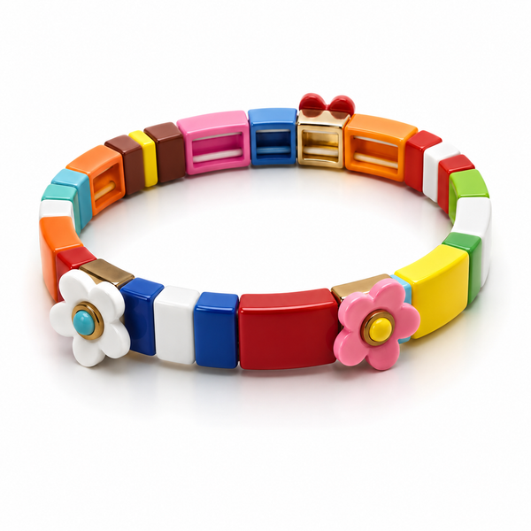 Pulsera Elástica Multicolor con Flores