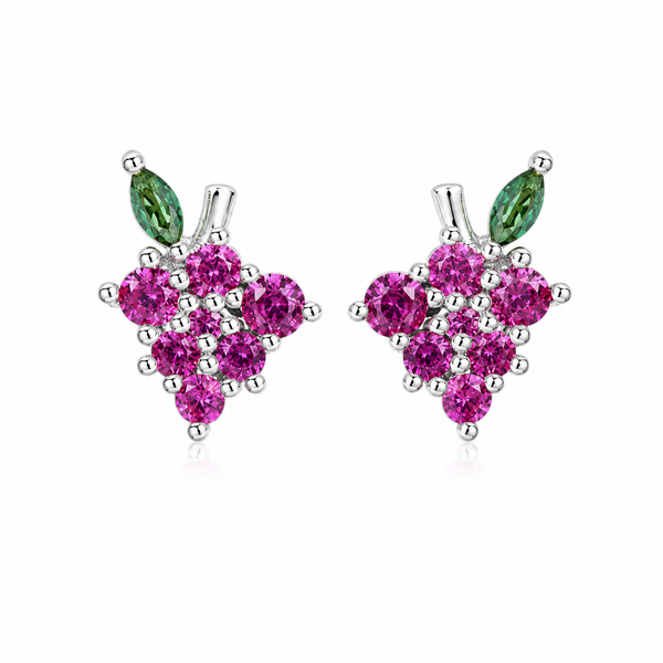 Mini Pendientes Uva Brillantes Plata