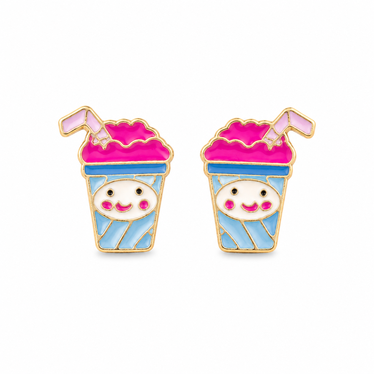 Mini Pendientes Helado o Bote Batido con Cara Sonriente y Pajita