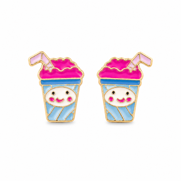 Mini Pendientes Helado o Bote Batido con Cara Sonriente y Pajita