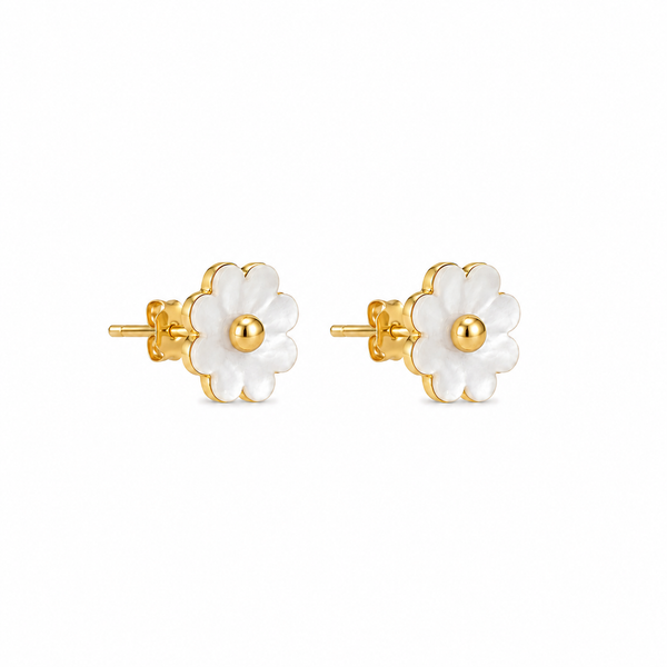 Mini Pendientes Flor Imitación Nácar Blanco