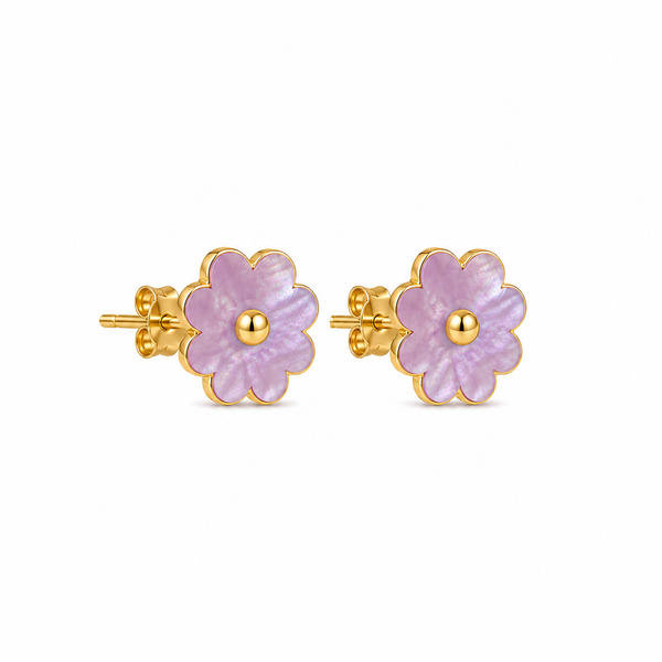 Mini Pendientes Flor Imitación Nácar Rosa