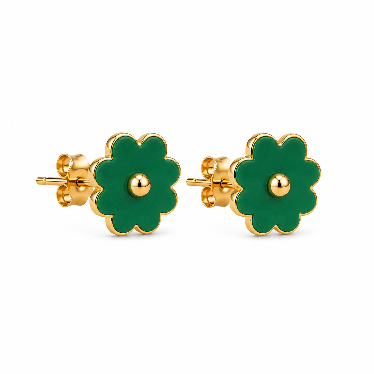 Mini Pendientes Flor Imitación Nácar Verde Oscuro