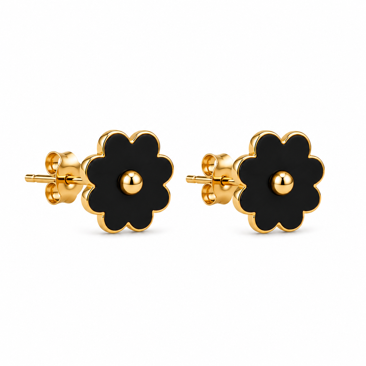 Mini Pendientes Flor Imitación Nácar Negro
