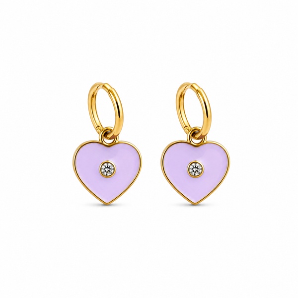 Mini Pendientes Corazón Malva con Brillante en Medio