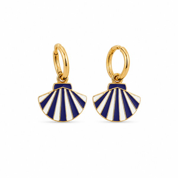Mini Pendientes Concha Rayas Morado Blanco