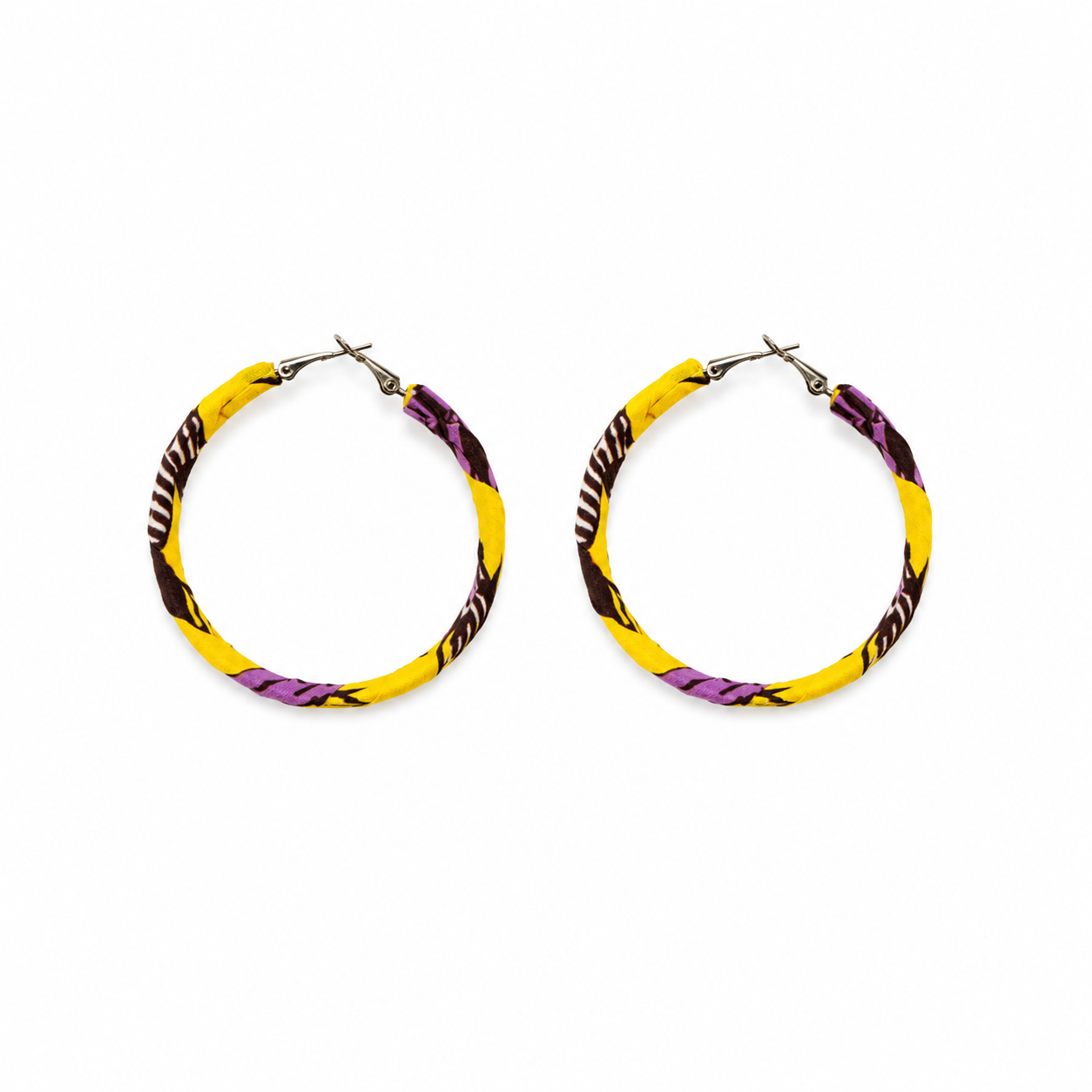 Pendientes Tela Wax Africana Redondo Amarillo Morado Marrón