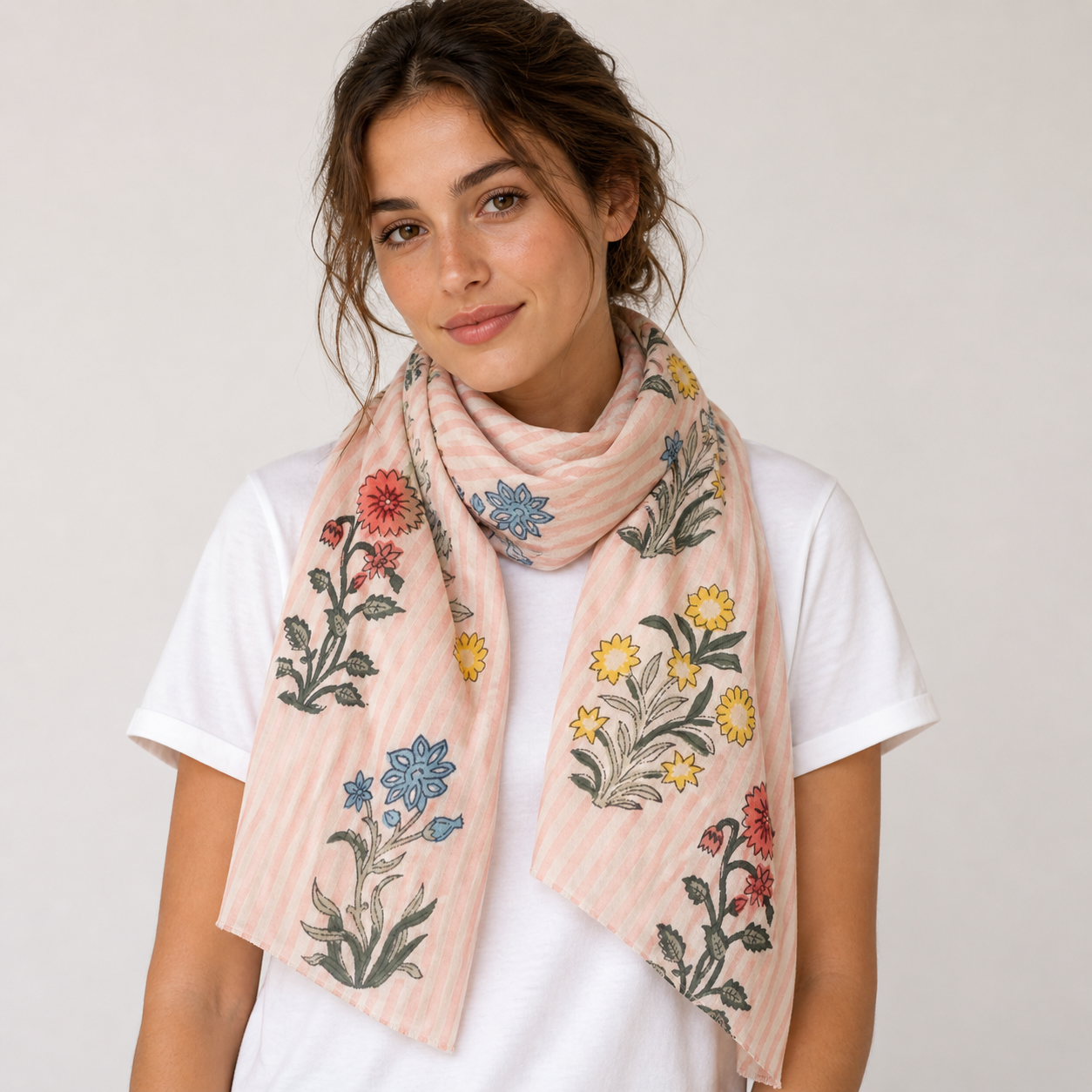 Pañuelo Tela India Rayas Rosas