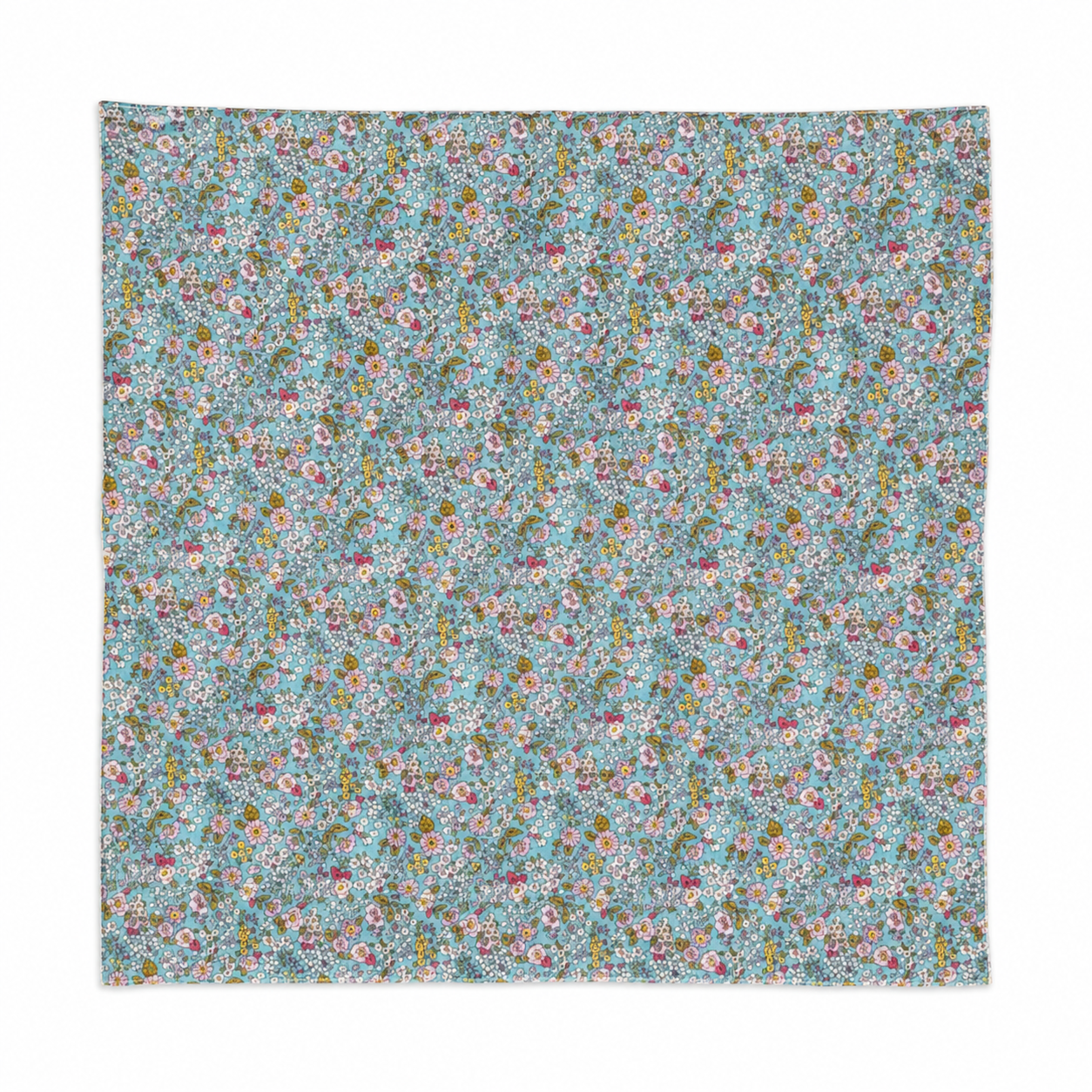 Pañuelo Algodón Flores Fondo Turquesa