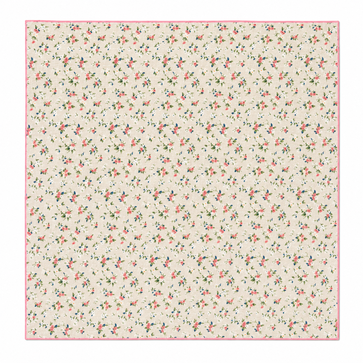 Pañuelo Algodón Fondo Gris Flores Borde Rosa