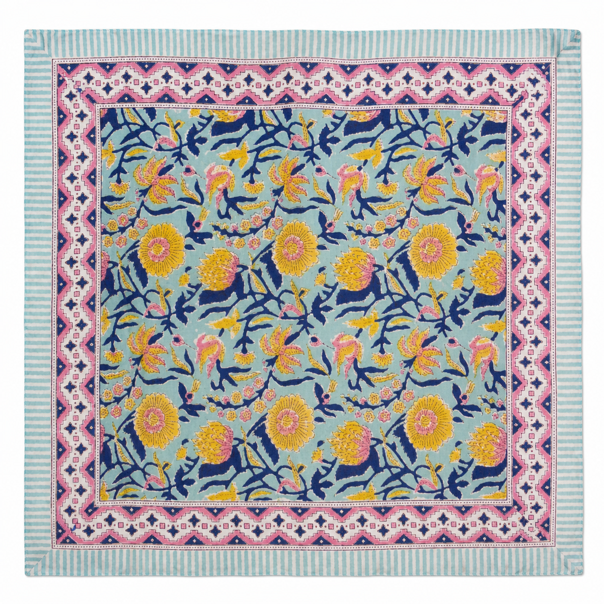 Pañuelo Tela India Azul con Amarillo