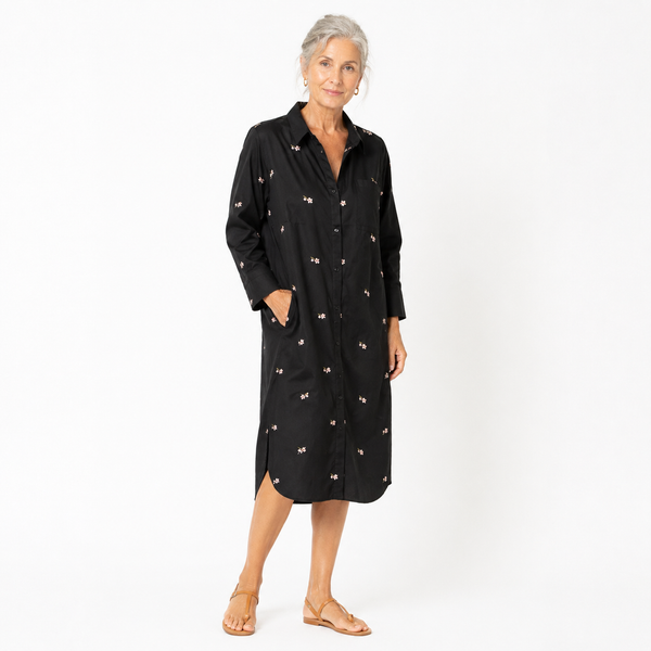 Vestido Camisero Negro con Flores