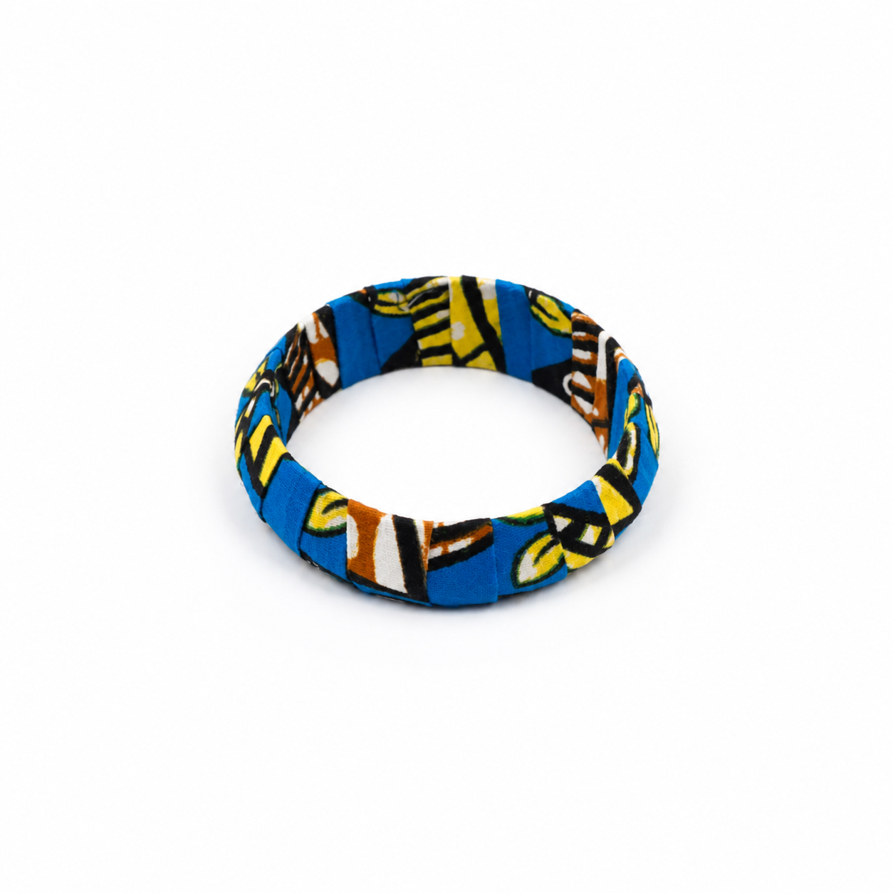 Pulsera Brazalete Tela Wax Africana Azul con Amarillo