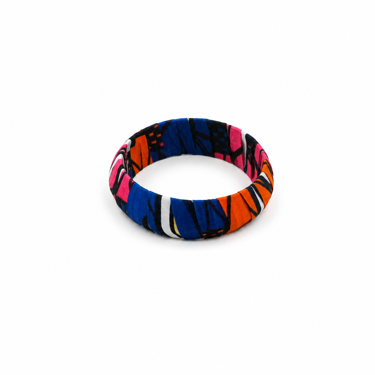 Pulsera Brazalete Tela Wax Africana Azul con Fusia