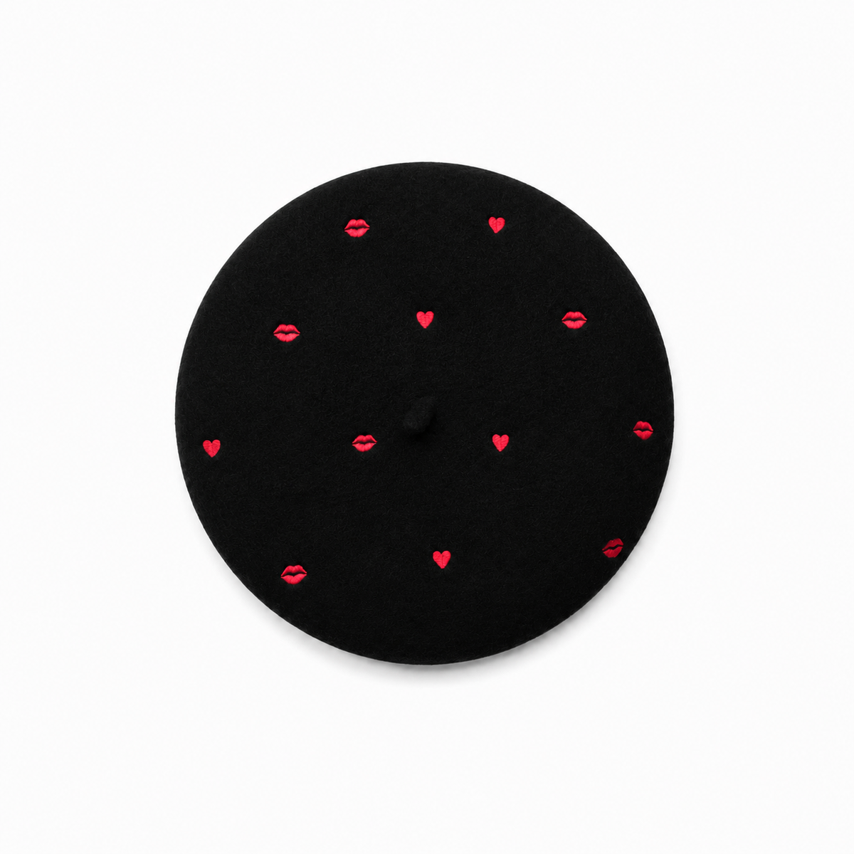 Embroidered Black Kisses Beret