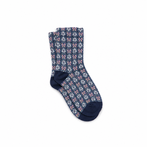 Women's Embroidered Ruffled Floral Ankle Socks Jean Blue