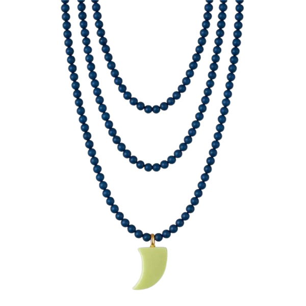 Collar Cuentas Semillas Azul con Cuerno Amarillo