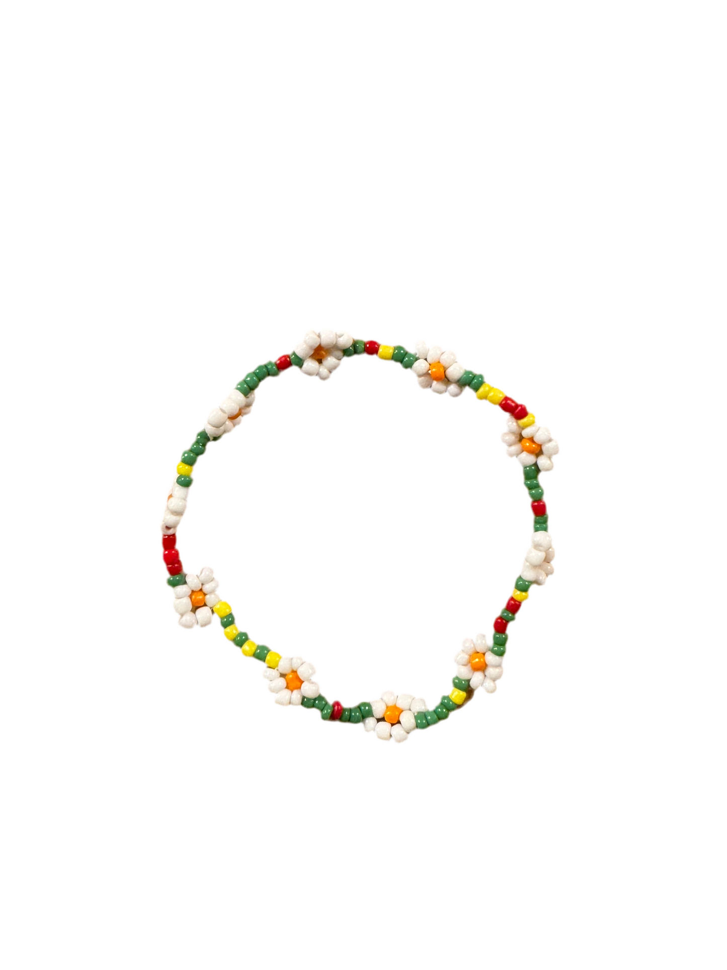 Pulsera Cuentas Bolitas Rojas Verde Amarillo Flores Margaritas Blanca Naranja