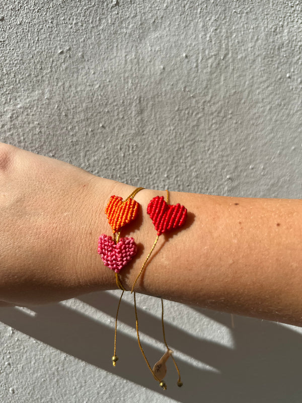 Pulsera Dorada Corazón Tejida Naranja