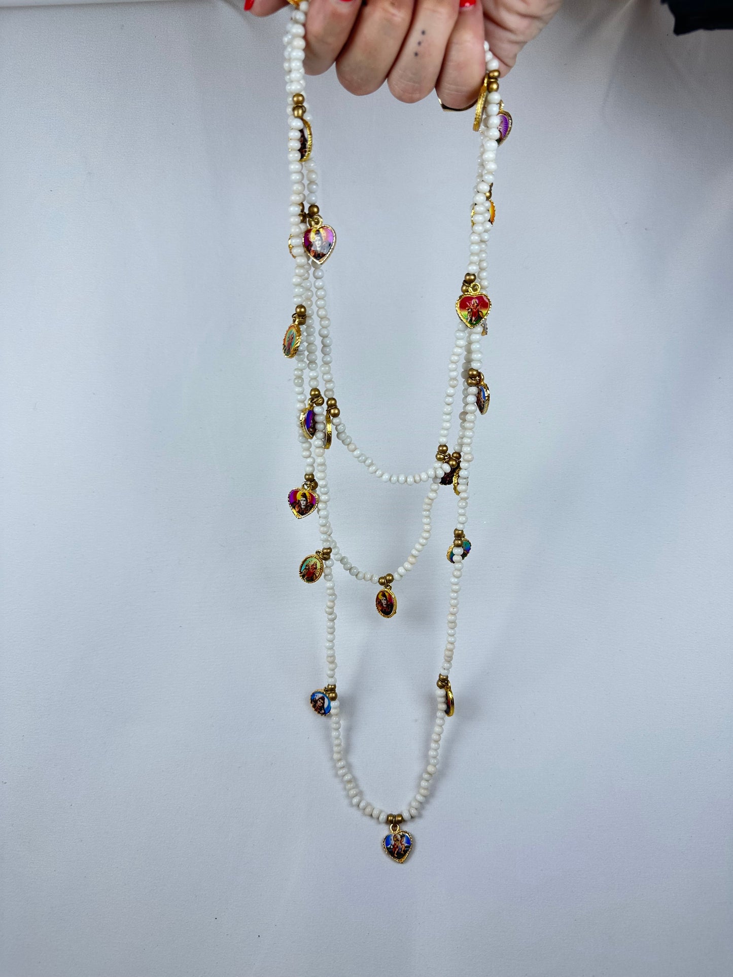 Collar Cuentas Escapulario Budha Blanco 170 cm