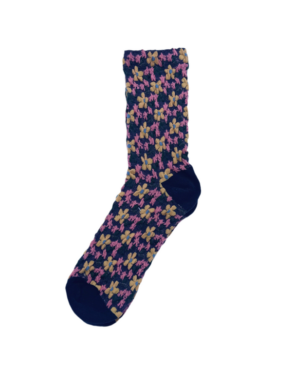 Calcetines Mujer Flores Rosa Amarillo Puntera Azul