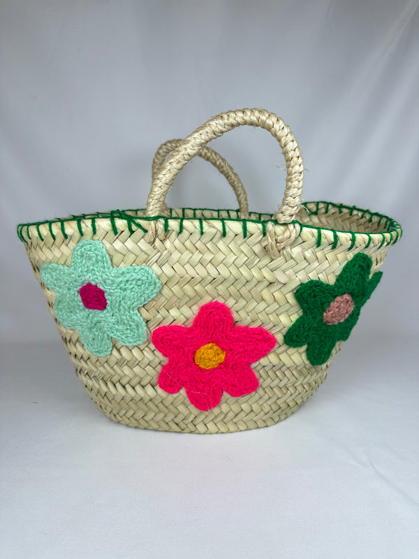 Bolso Capazo Tres Flores Bordadas