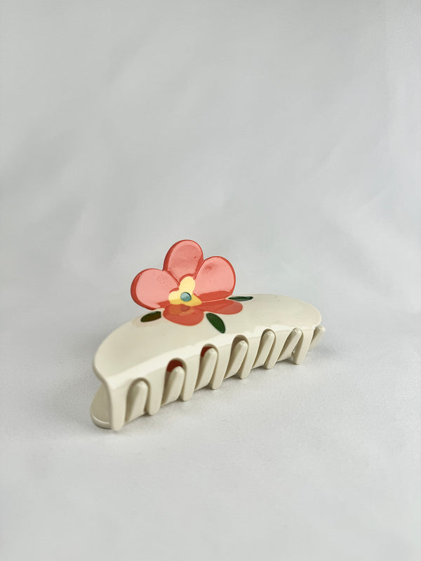 Pinza de Pelo Crema Flor Naranja