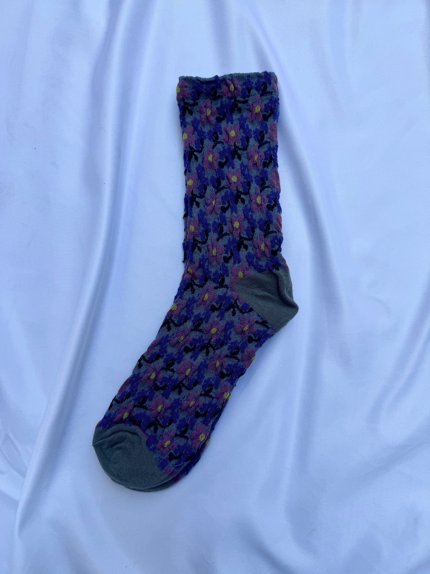 Calcetines Mujer Flores Fucsia Azul Puntera Gris