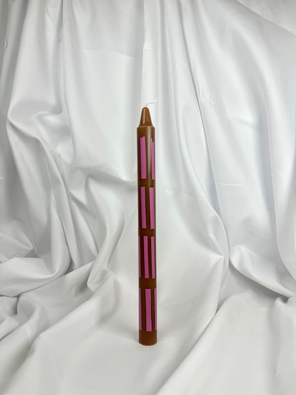 Vela de Candelabro Marrón Rayas Rosas